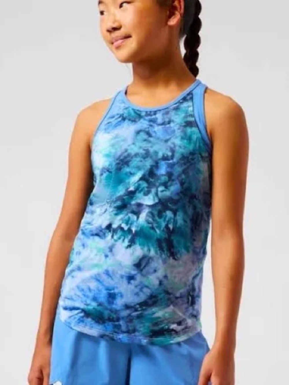 Athleta Girls Blue Aqua Marble-Print Athletic Tank